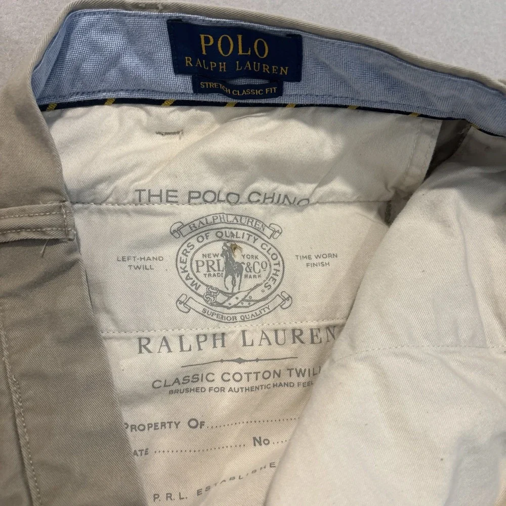 Polo Ralph Lauren 42L KHAKI STRETCH Classic Shorts Mens Flat Front EUC Fast Ship